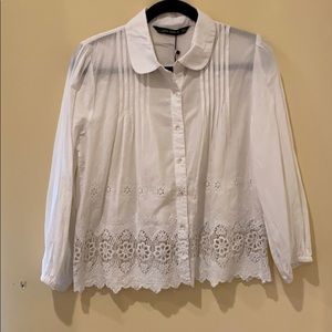 NWT Zara Embroidered Lace White Button Down-medium